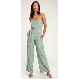 Lulus Green Polka Dot sleeveless Jumpsuit XS NWT